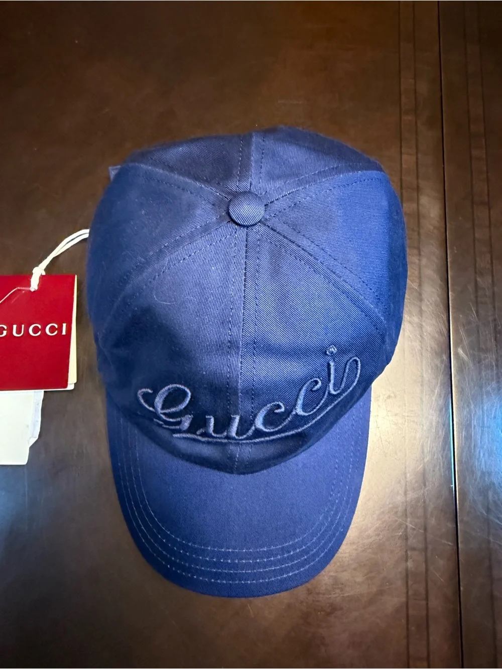 New Authentic Gucci Logo Baseball Hat Navy Size L